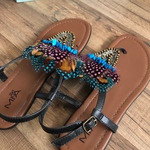 Beaded and feather MIA sandals